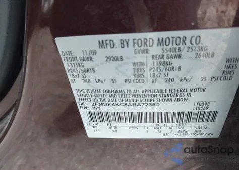2010 Ford Edge Limited from USA, damaged, VIN 2FMDK4KC8ABA72361